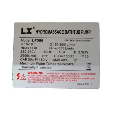 LX Whirlpool LP300 3hp spa pump